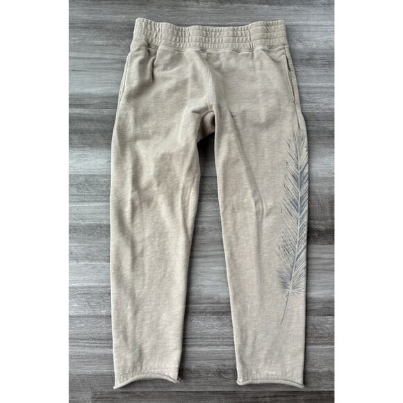 Venor Womens Beige Green Sweats Feather Sweatpants Size M Pockets Elastic Waist - Picture 1 of 6